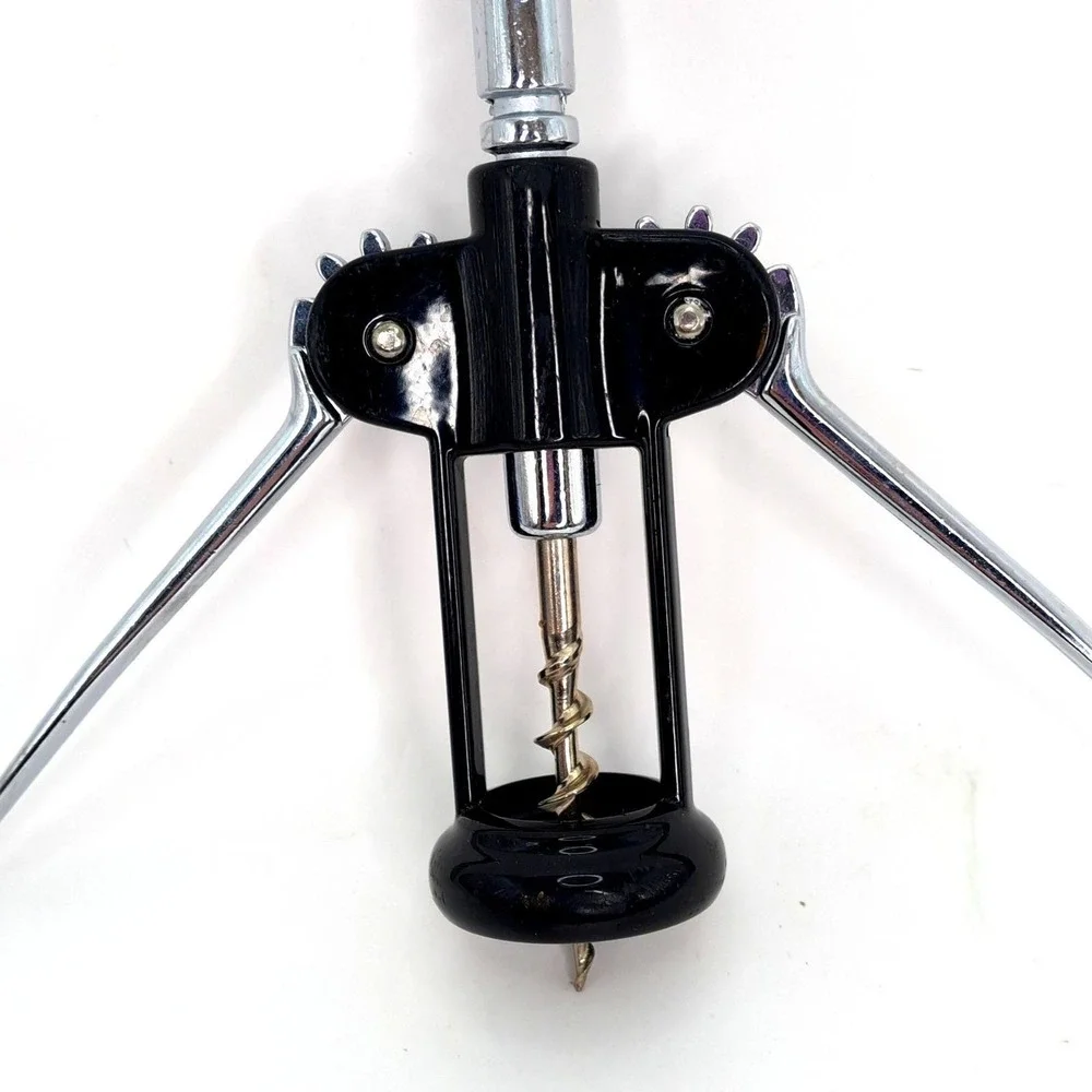 Winged‎ Corkscrew Wine Opener Vintage Black Chrome Barware Tool Retro